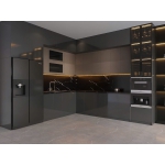 Combo Nội Thất Nhà Bếp Hiện Đại - Hệ Tủ Bếp Chữ L Kịch Trần Đen Bóng Sang Trọng