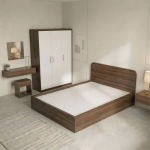 Combo Nội Thất Phòng Ngủ Màu Gỗ Óc Chó Phối Trắng - Gỗ MDF Hiện Đại