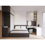 Trọn Bộ Nội Thất Phòng Ngủ Master Màu Xám Trắng - Tủ Áo Kịch Trần & Bàn Chữ L Thông Minh