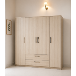 Tủ quần áo 4 cánh gỗ MDF màu gỗ sáng – cửa mở, 2 hộc kéo tiện lợi