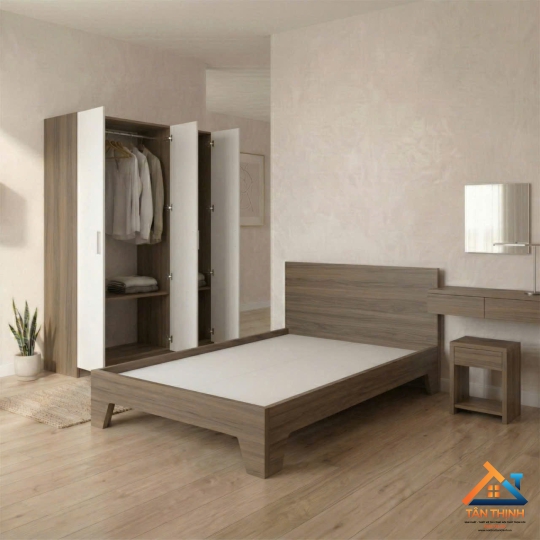 Bộ Combo Nội Thất Phòng Ngủ Màu Gỗ Sang Trọng - Gỗ MDF Chống Ẩm