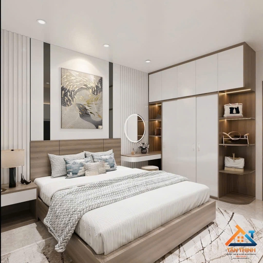 Combo Nội Thất Phòng Ngủ Gỗ MDF Màu Gỗ Sồi Phối Trắng - Hiện Đại & Tối Giản