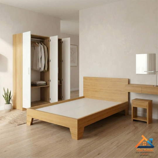 Combo Nội Thất Phòng Ngủ Gỗ MDF Màu Vàng Phối Trắng - Hiện Đại & Tối Giản