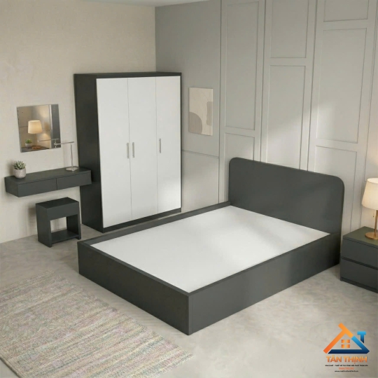 Combo Nội Thất Phòng Ngủ Hiện Đại - Màu Xám Than Phối Trắng Sang Trọng