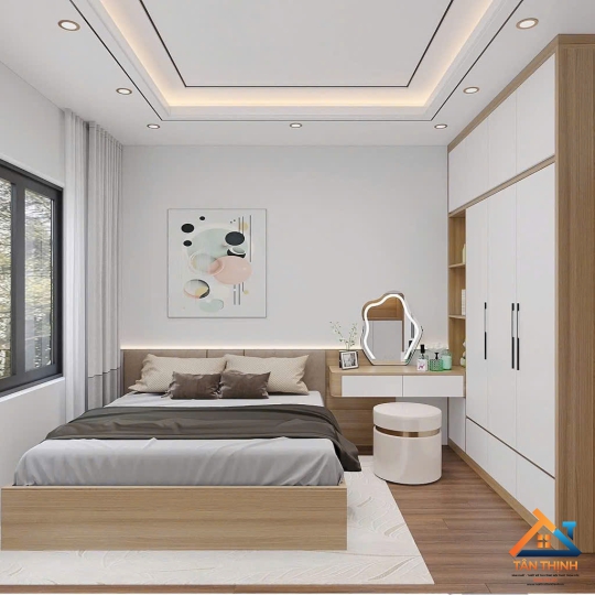 Combo Tủ Áo Và Bàn Trang Điểm Gỗ MDF Màu Sồi Sáng