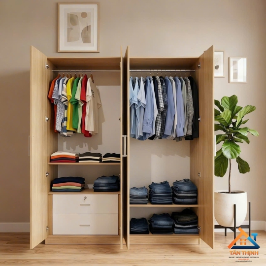 Tủ 4 cánh Gỗ Sáng Basic