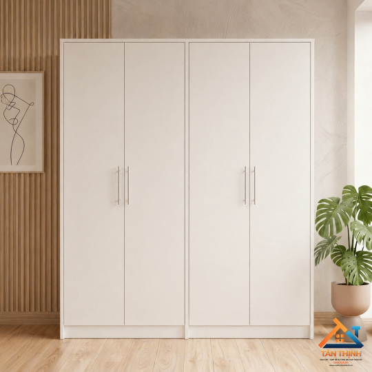 Tủ quần áo gỗ MDF 4 cánh màu trắng hiện đại