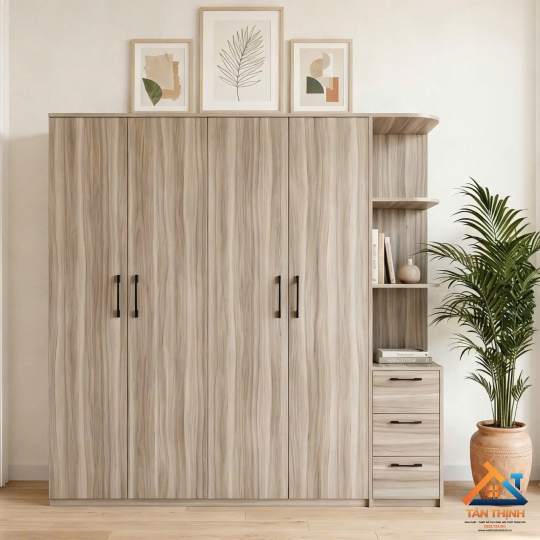 Tủ quần áo gỗ MFD có kệ trang trí - ngăn kéo