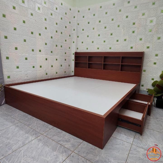 GIƯỜNG NGỦ PHÒNG NGỦ GỖ MDF MÀU GỖ 