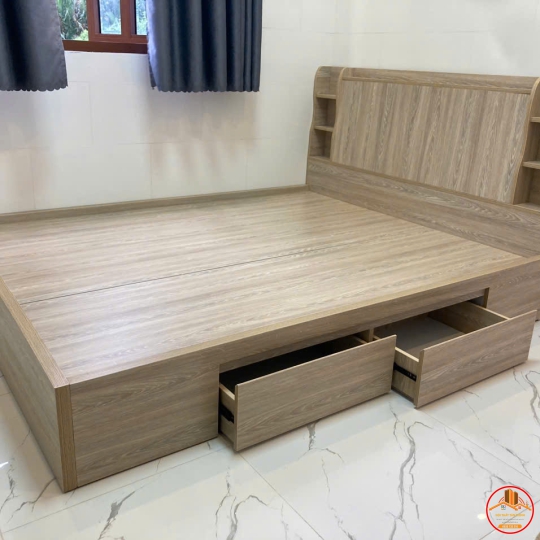 GIƯỜNG NGỦ PHÒNG NGỦ GỖ MDF MÀU GỖ TT87